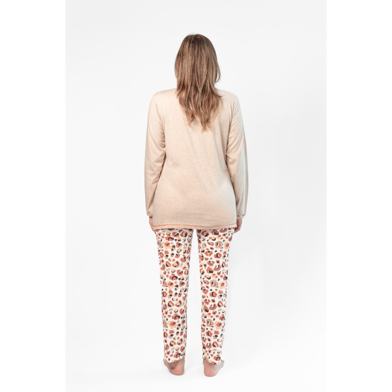 Pyjama Féline Rose Pomme – Haut beige & pantalon léopard