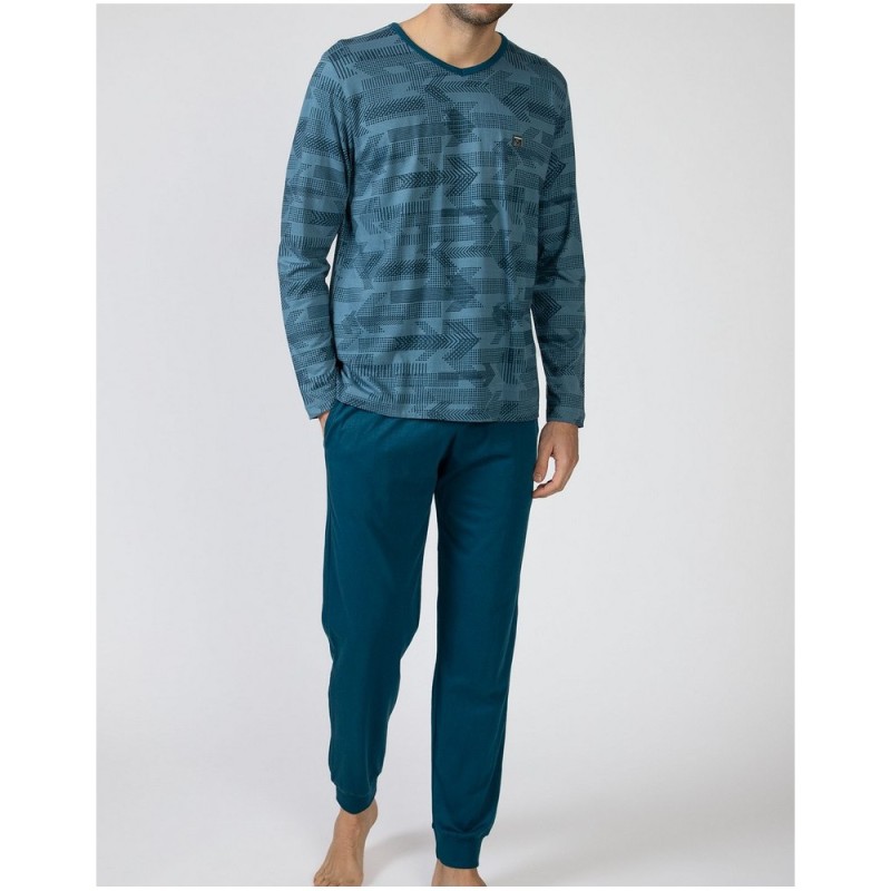 Pyjama long coton imprimé bleu – Massana Pyjama long coton imprimé bleu – Massana