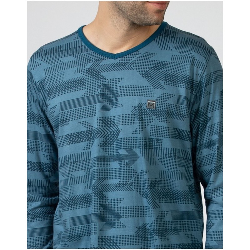 Pyjama long coton imprimé bleu – Massana