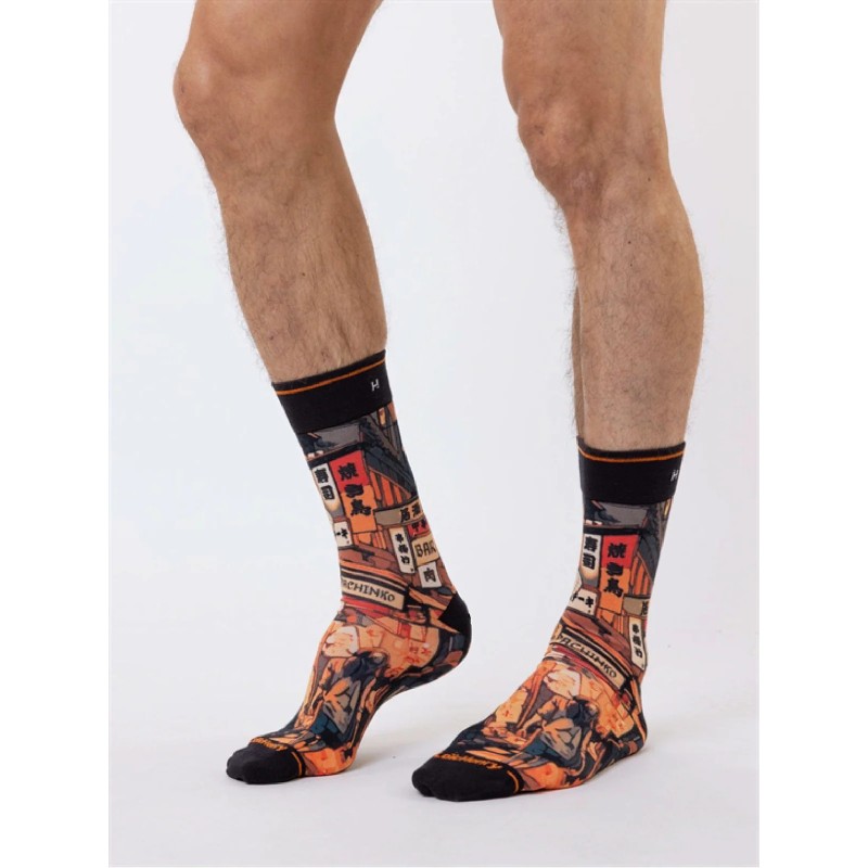 Chaussettes motif Tokyo noir – Loïc Henry