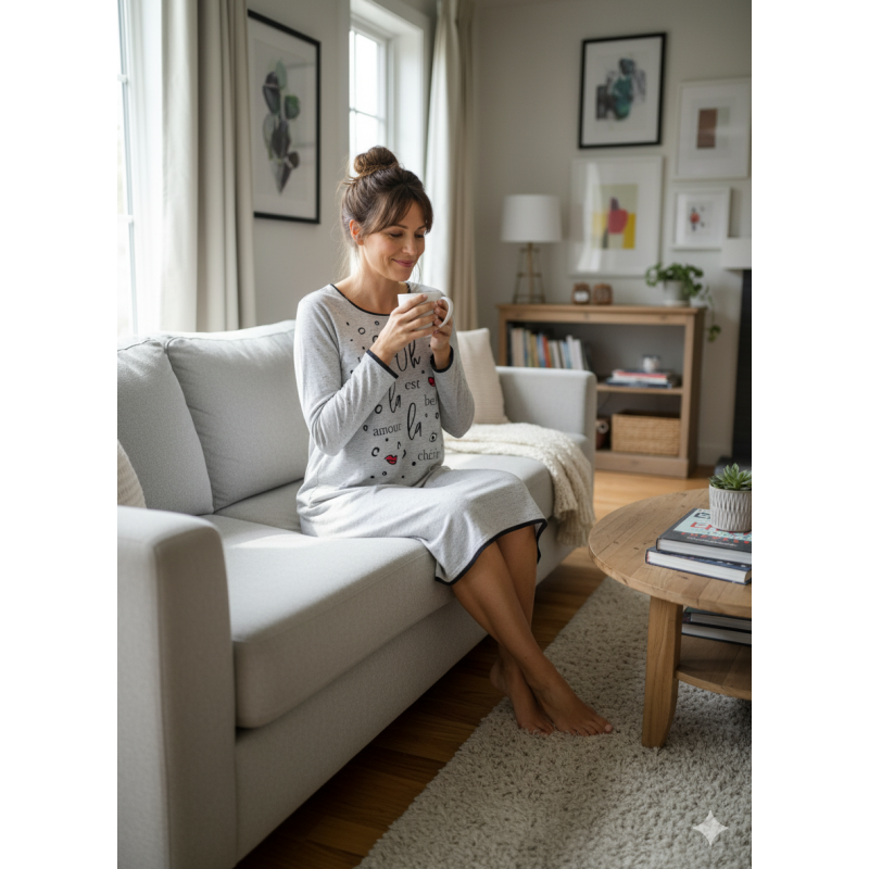 Liquette grise imprimé "La vie est belle" – Pastunette