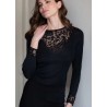 T-shirt manches longues Margot Girocollo noir laine-soie