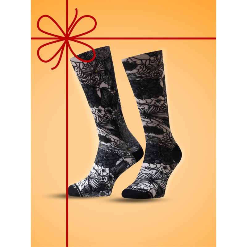 Chaussettes Loïc Henry BLACK FLOWERS - Imprimé Floral Blanc Noir Jaune Coton
