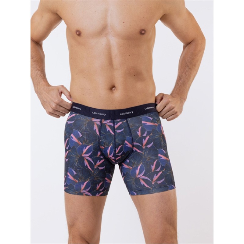 Boxer Loïc Henry DARKNESS FLOWERS - Microfibre Floral Noir Multicolore