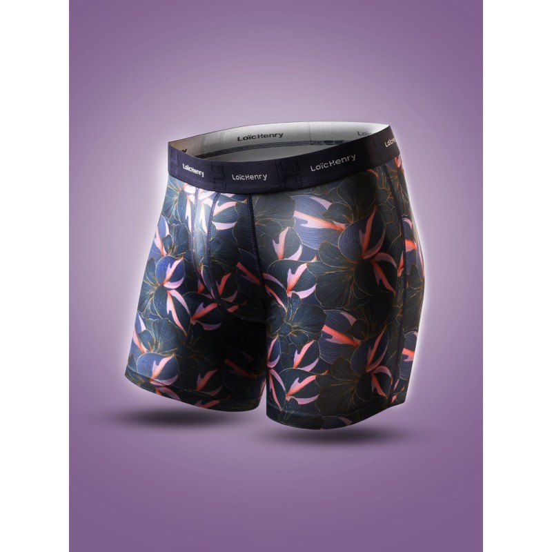 Boxer Loïc Henry DARKNESS FLOWERS - Microfibre Floral Noir Multicolore