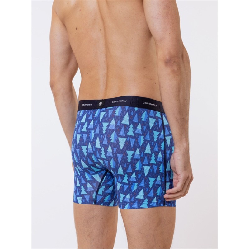 Boxer Loïc Henry PINS - Modal Coton Imprimé Sapins Bleu Nature