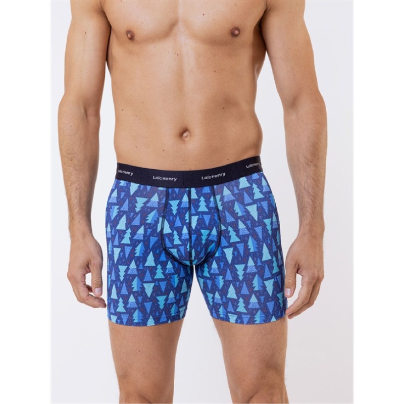 Boxer Loïc Henry PINS - Modal Coton Imprimé Sapins Bleu Nature