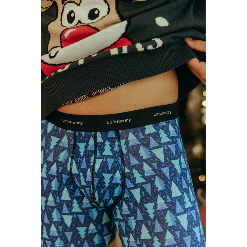 Boxer Loïc Henry PINS - Modal Coton Imprimé Sapins Bleu Nature