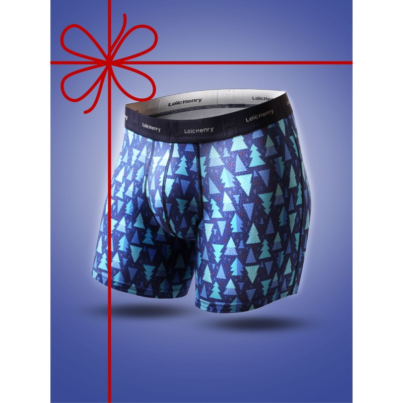 Boxer Loïc Henry PINS - Modal Coton Imprimé Sapins Bleu Nature