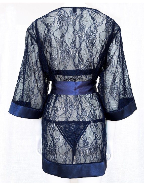 Kimono en dentelle bleu nuit Agatea Night – Élégance sensuelle et raffinée