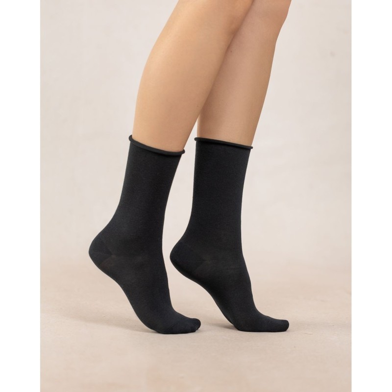 Chaussettes veloutées coton bord roulé – Bleuforêt