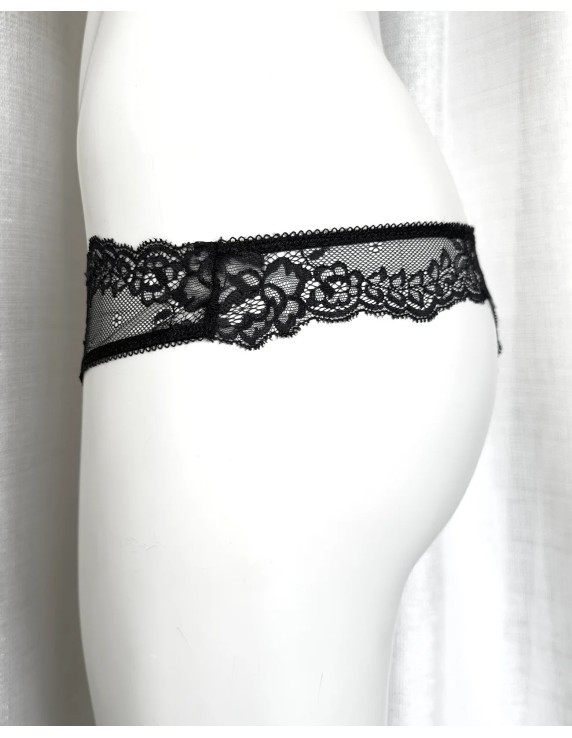 Culotte brésilienne Black Rose Precious – satin rose et dentelle noire