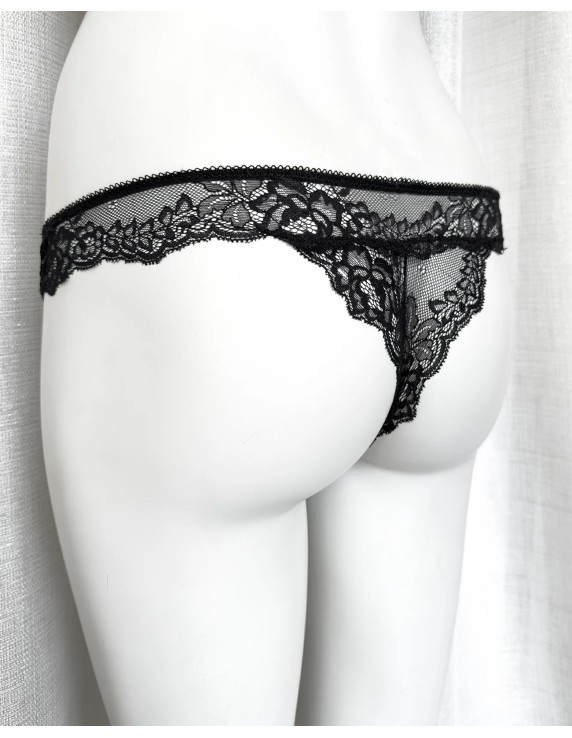 Culotte brésilienne Black Rose Precious – satin rose et dentelle noire