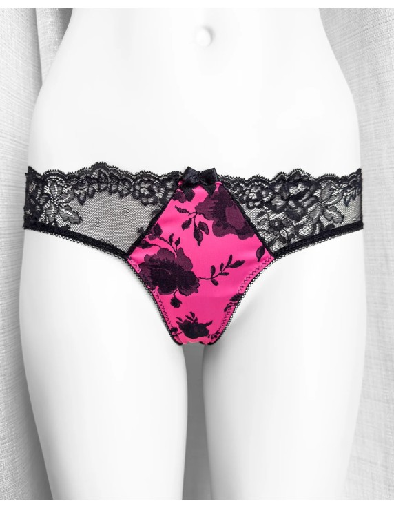 Culotte brésilienne Black Rose Precious – satin rose et dentelle noire