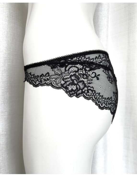 Slip Black Rose Precious dentelle noire et satin rose