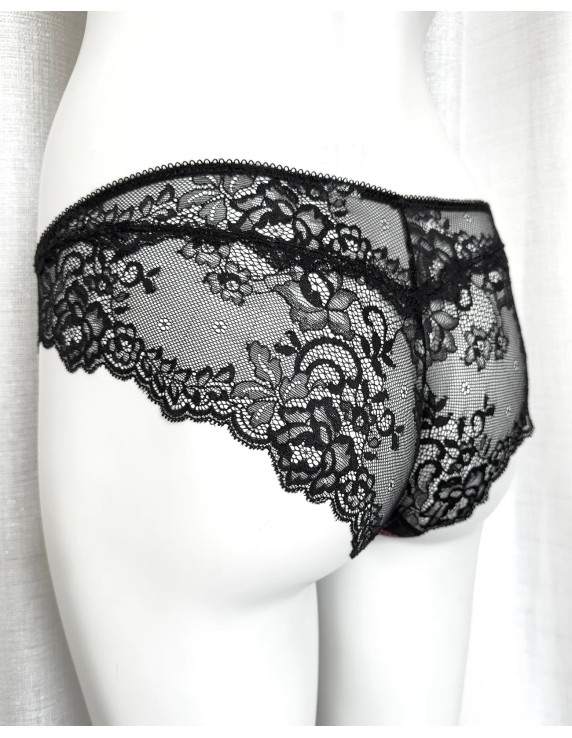 Slip Black Rose Precious dentelle noire et satin rose