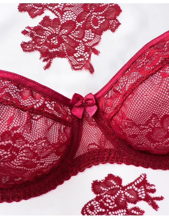 Soutien-gorge non rembourré dentelle bordeaux florale