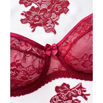 Soutien-gorge non rembourré dentelle bordeaux florale