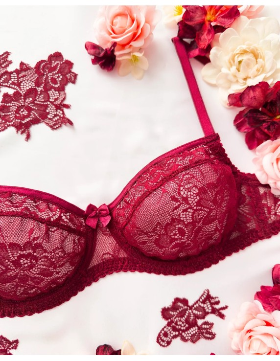 Soutien-gorge non rembourré dentelle bordeaux florale
