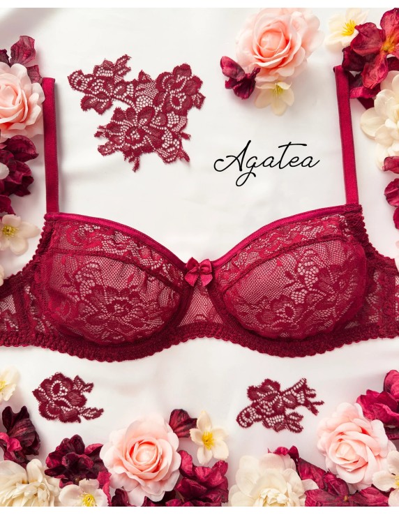Soutien-gorge non rembourré dentelle bordeaux florale