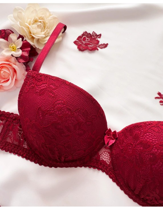 Soutien-gorge push-up dentelle bordeaux Agatea Passion