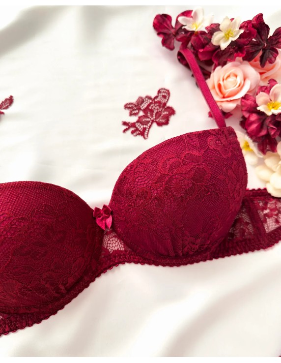 Soutien-gorge push-up dentelle bordeaux Agatea Passion