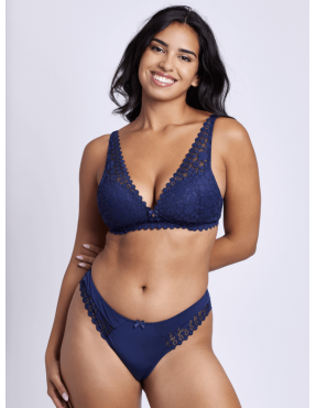 Tanga Dream bleu dentelle florale – invisible & chic | Valege | Félicià Intima