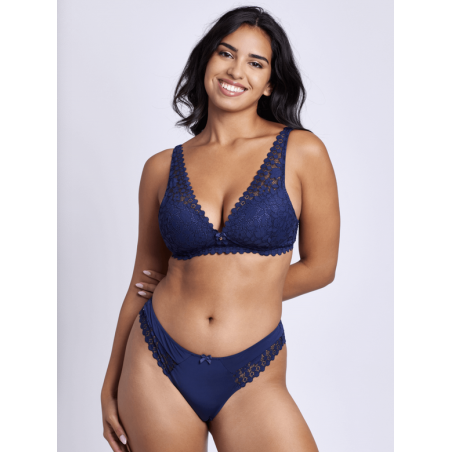 Tanga Dream bleu dentelle florale – invisible & chic | Valege | Félicià Intima