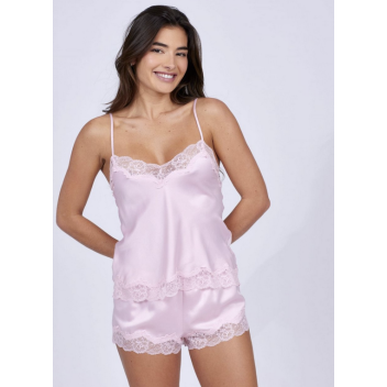 Top rose VIRGIN en satin et dentelle Valège