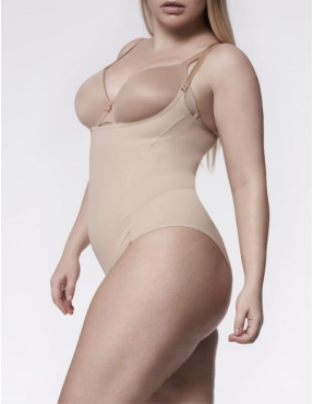 Body gainant beige 219 Basic – ouvert sur la poitrine, invisible sous les vêtements
