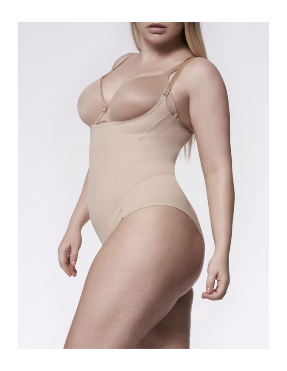 Body gainant beige 219 Basic – ouvert sur la poitrine, invisible sous les vêtements