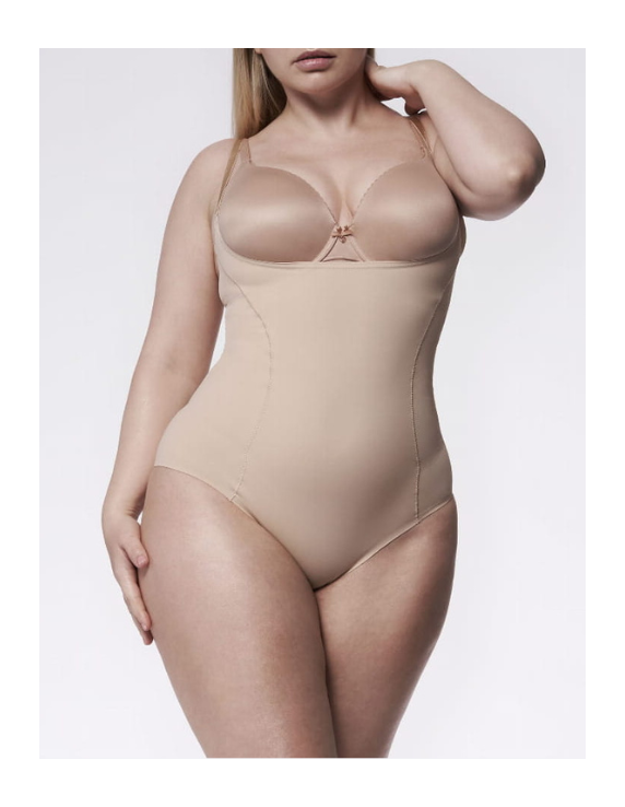Body gainant beige 219 Basic – ouvert sur la poitrine, invisible sous les vêtements