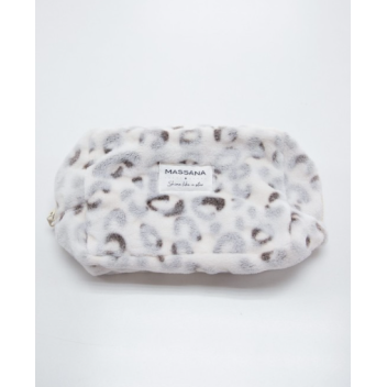 Trousse en tissu polaire motif léopard blanc – Massana